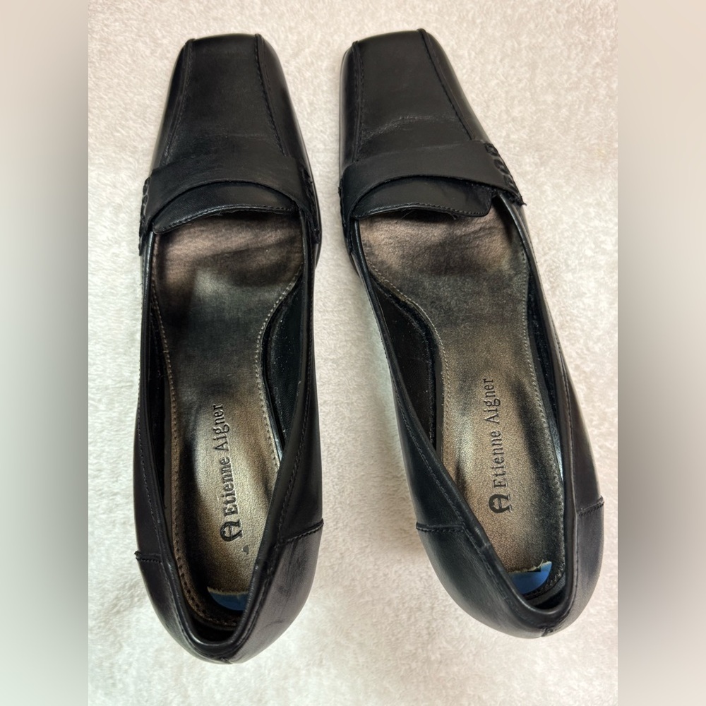 Etienne Aigner Classic Black Leather Loafers, EUC, SZ 7.5
